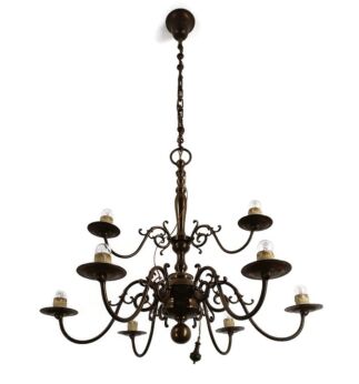 Extremely Rare Dutch Flemish Chandelier Bronze 9 lights Barn Farmhouse Style Vintage