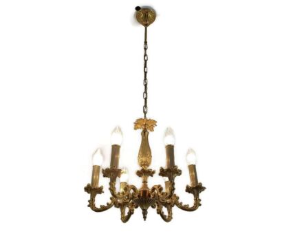Vintage Brass French Chandelier Louis XV style Ornate 6 lights Hollywood regency style
