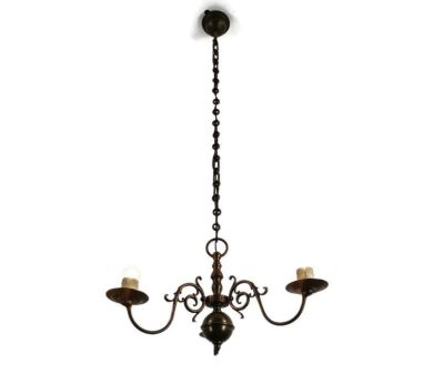 Dutch Flemish Chandelier Bronze Vintage modernist Barn Farmhouse Style 3 lights