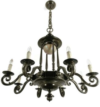 Bauhaus Chandelier 9 lights Modernist Bronze Silver plated Attributed to de Coene Belgium WOW