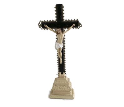 Large Standing Crucifix Table cross Antique, Ormulu Wood Lamb of God 