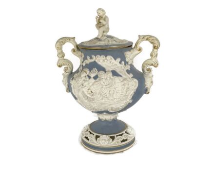 XL Urn Vase Baby Blue White Wedgwood Jasperware style Italian Sesto Fior Colorata  Vintage WOW