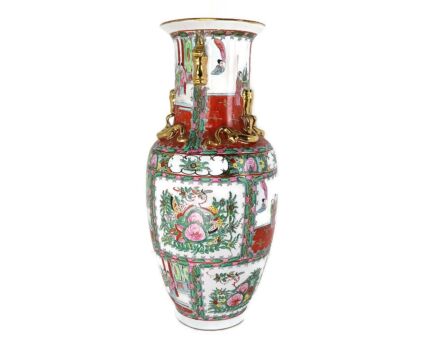 Large Vintage Vase Chinese China Dragons Foo Dogs beautiful Family Rose 