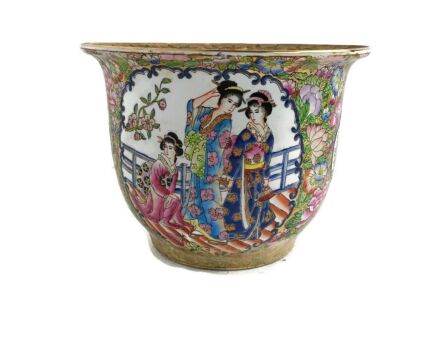 Vintage Chinese Porcelain Enamel  Koi Fish Bowl Planter Vase   Cachepot Family Rose Gorgeous small