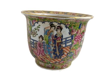 Vintage Chinese Porcelain Enamel  Koi Fish Bowl Planter Vase   Cachepot Family Rose Gorgeous 