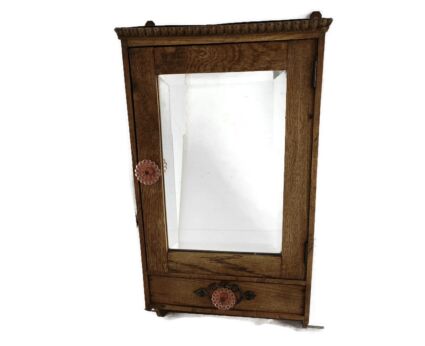 Art deco hanging Medicine Apothecary cabinet Kitchen Bathroom carved wood Beveled glass 