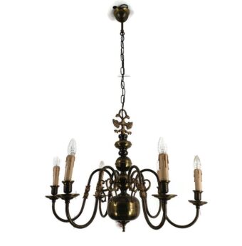 Flemish Dutch Chandelier 6 Arm Lights Brass Iron Chain  Vintage Barn Country style