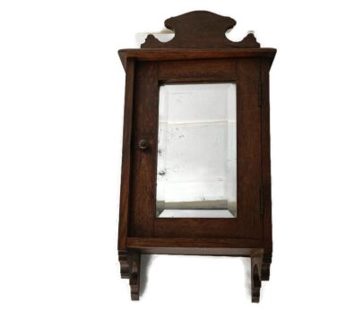 Small Apothecary Pharmacy Medicine Cabinet Wall Hanging bathroom, Kitchen, Oak, Beveled Glass
