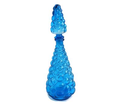 Empoli Italy Vintage Large Bubbled Art Glass  Blue Bottle Italian Decorative Pop Art Decorative