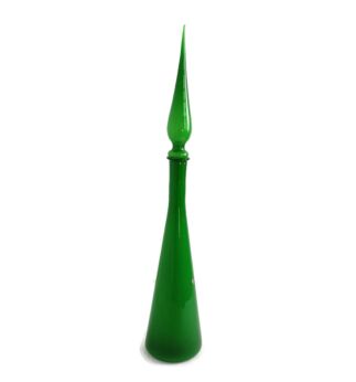 Vintage Retro Art Cased Opaline Glass Genie Bottle Vase Green  Gorgeous Italy empoli