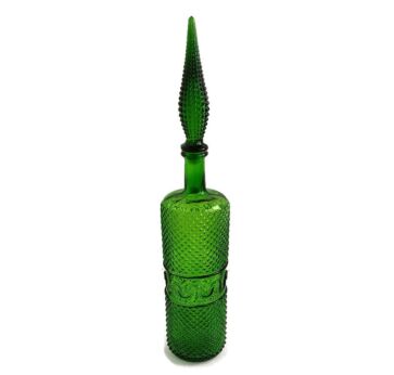 Empoli Italy Vintage Hobnail Art Glass  Green Bottle Italian Decorative Pop Art Decorative