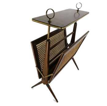 Vintage Mid Century Modern Magazine Newspaper Basket Rack Teak Design Rattan Japandi WOW Foldable