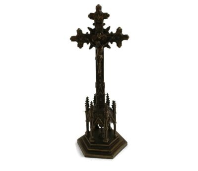 Ornate Spelter Faux Brass Chalice Standing Crucifix Towers Cross Chalice Very Special WOW