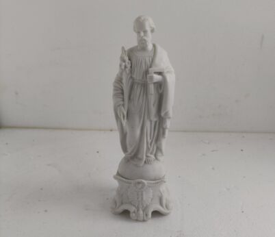 Antique Porcelain Bisque Statue Saint Joseph Angel Lilies Protector of homes Marked M&L 