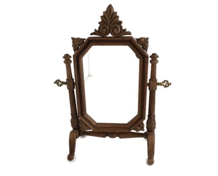 Rococo Ornate Carved wood  Standing Adjustable Swivel Make up Vanity Mirror Antique 
