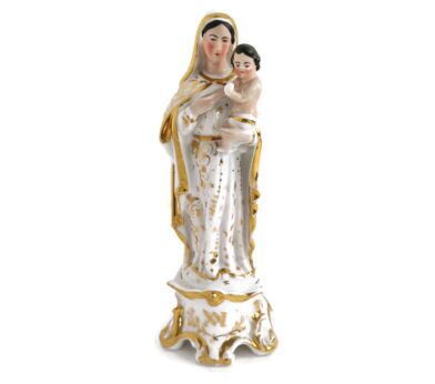 Antique 1900 Vieux Paris Porcelain Bisque Statue Virgin Mary Madonna with Infant Beautiful