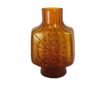 Vintage Bottle Vase Brown Amber Glass Art glass Decorative 