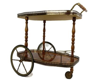 Italian Bar Cocktail Tea Cart Trolley Italian Hollywood Regency Inlay Marquetry