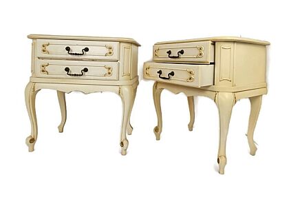 Pair French Provincial Crackled Chest of Drawers Night stands Cottage Style