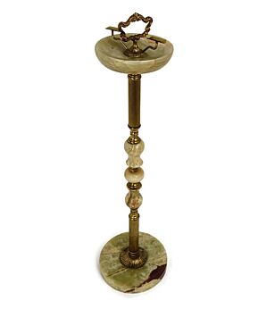Vintage Brass Marble Standing Floor Ashtray Ornate Embossed Hollywood regency  