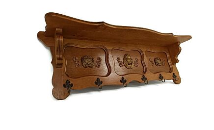 Hand Carved Wood Coat Hat Rack Ornate Breughel Style Faces Shield 30s-40s