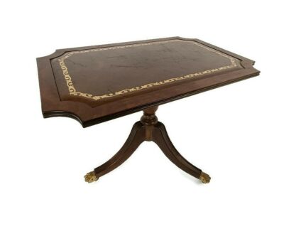 Italian Wood Faux Leather Brass Legs Coffee Wine Side Table   Vintage Beautiful