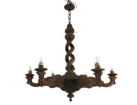 Open Barley Twist Wood Chandelier Hand carved Wood 6 arm Lights Gorgeous WOW barn style