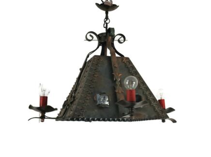 Chandelier Pendant funky Gothic Style Metal Shade Brass look 5 lights 