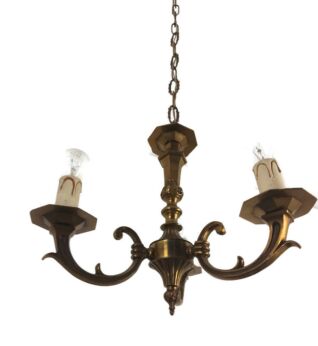 Vintage Small Chandelier Light Ceiling Fixture  Brass 3 arm 3 lights 