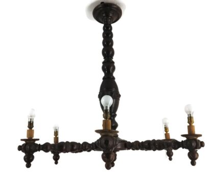 Antique Art Deco Wooden  Chandelier Hand carved Wood 6 arm Lights Gorgeous WOW 