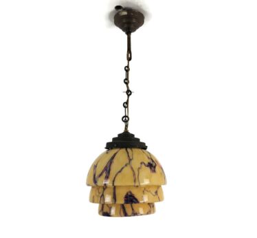 Chandelier Pendant Light Marbled Glass Shade Skyscraper Ornate Art Deco Jugendstil Antique