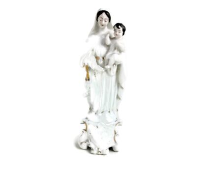 Large Antique 1900 Vieux Paris Porcelain Bisque Statue Virgin Mary Madonna with Infant  