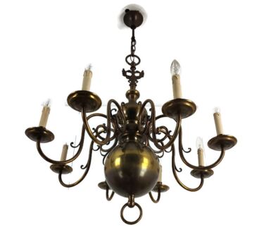 Vintage large Chandelier Flanders Dutch Brass 8 arm eagles Barn Farmhouse Style 