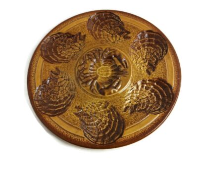 Sarreguemines Atelier du Revernay Mid Century faience crab oyster Seafood plate