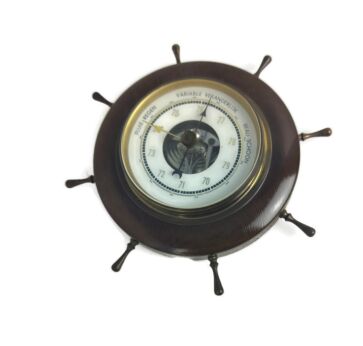  Wooden Barometer Thermometer Weather Station Dutch Ship's wheel Nautical Decoration vintage