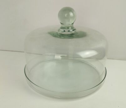 Antique glass hand Blown Art Deco Cheese Dome French with Plate Green Shine 
