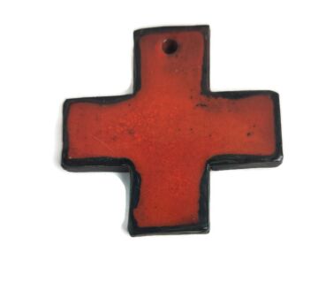 Vintage Ceramic Modern Crucifix  Red  Orange era Amphora Tieberghien Small 