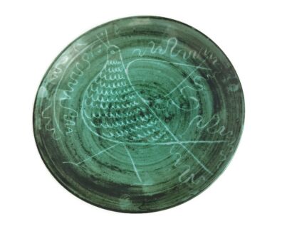 Ceramic Vintage Charger Plate green Design Gudrun Wittke Baudisch Pigeon Chicken 