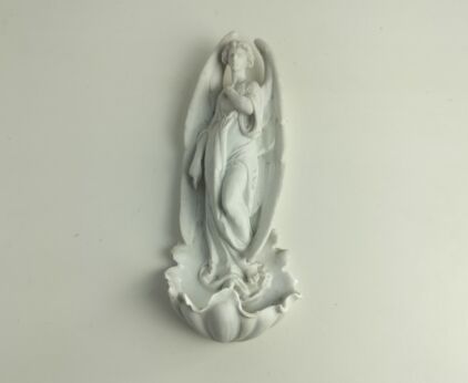 Gorgeous Holy Water Font Wall hanging Vessel porcelain bisque Archangel Gabriel marked Large