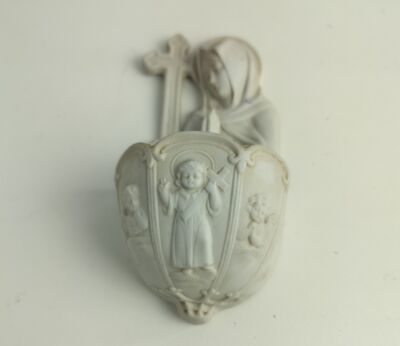Antique Gorgeous Holy Water font Vessel  Bisque Porcelain  white mary Magdalene angels Marked