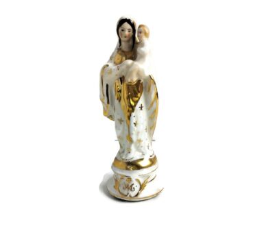 Antique 1900 Vieux Paris Porcelain Bisque Statue Virgin Mary Madonna with Infant Small 