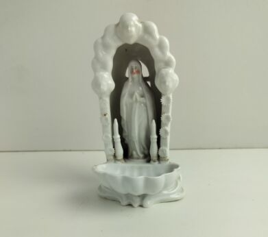 Gorgeous standing Holy Water font Vessel madonna In Chapel porcelain small flowers WOW