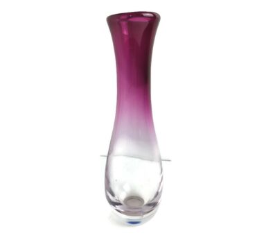 Small Val St Lambert Bud Vase cranberry Clear Marked Etched 50s Belgium