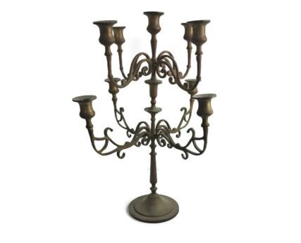 Antique Gorgeous Brass Ornate Candle Holder Candelabra 9 arm Centerpiece WOW