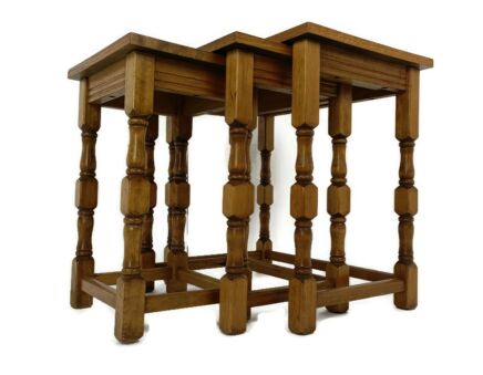 Set of 3 Mid Century Wooden Stacking Nesting Tables Side Coffee Tables 50s