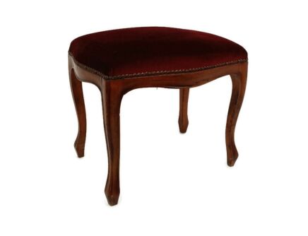 Footstool Ottoman Wooden Legs red Velvet Louis XV style French Provincial Vtg