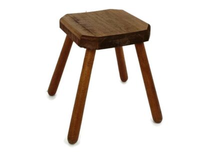 Hand Carved wood Milking Stool Pedestal Table Pedestal Barn Style Funky 4 legs