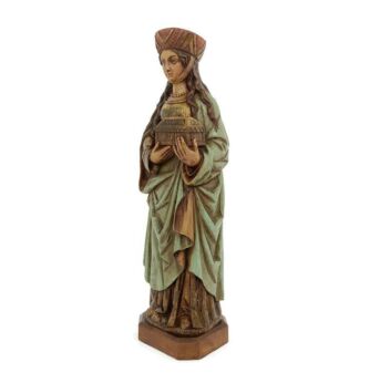 Carved Wooden Statue Art Piece Sculpture Polychrome Medieval Lady treasure chest