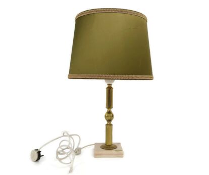 Ornate Table Desk Nightstand Lamp Hollywood Regency Marble Onyx Brass Working 