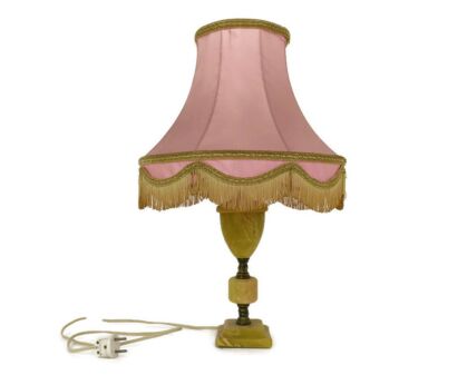 Ornate Table Desk Nightstand Lamp Hollywood Regency Marble Brass Working 